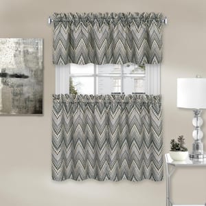 Avery Charcoal Polyester Light Filtering Rod Pocket Tier and Valance Curtain Set 58 in. W x 24 in. L