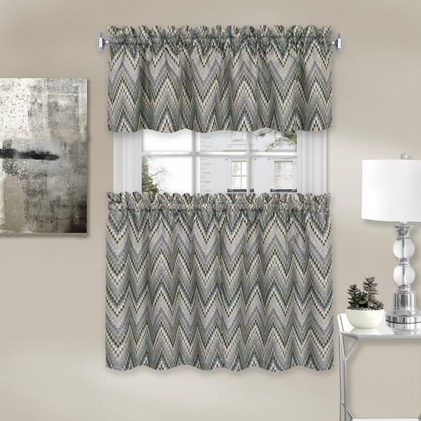 ACHIM Avery Charcoal Polyester Light Filtering Rod Pocket Tier and Valance Curtain Set 58 in. W x 24 in. L