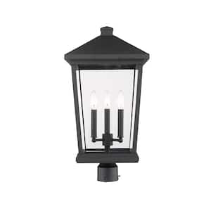 Beacon 3-Light Black 23.5 in. Aluminum Hardwired Outdoor Weather Resistant Post Light Round Fitter with No Bulb Included
