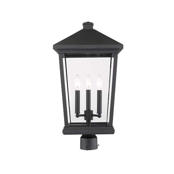 Unbranded Beacon 3-Light Black 23.5 in. Aluminum Hardwired Outdoor Weather Resistant Post Light Round Fitter with No Bulb Included