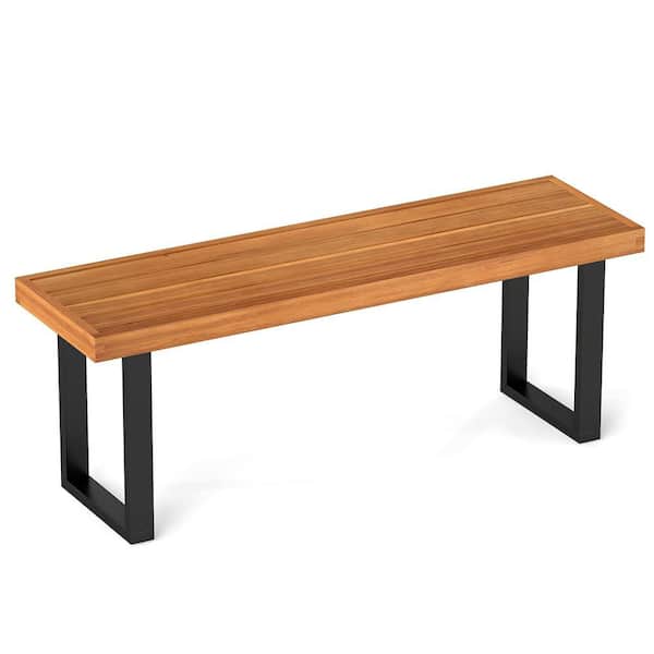 2 Person Outdoor Acacia Wood Patio Bench 48 in. Long Dining Bench with Metal Legs