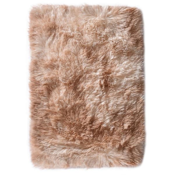 Latepis Plush Shag Khaki 6 ft. x 9 ft. Solid Polyester Area Rug