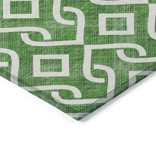 Emerald, Ivory 9 ft. x 12 ft. Woven Geometric Polyester Rectangle Indoor/Outdoor Area Rug