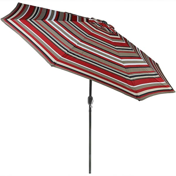 Unbranded 9 ft. Aluminum Pole Market Push Button Tilt Patio Umbrella in Red and White Stripes