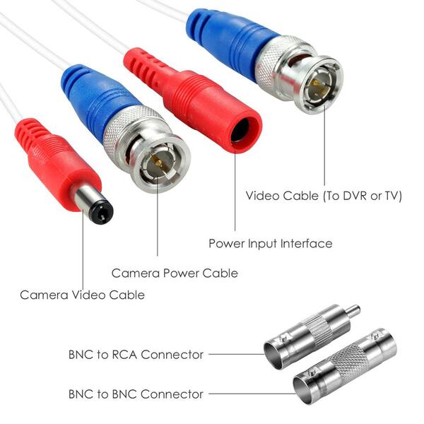 60ft BNC Video and Power Extension Cable with Connector for CCTV Security Camera 