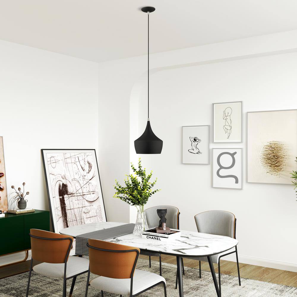 Contemporary Mini Pendant with Black Metal Shade and Gold Finish Inside