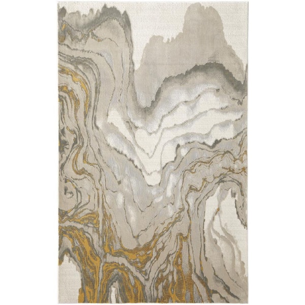 HomeRoots 5 x 8 Gold Ivory and Gray Abstract Area Rug