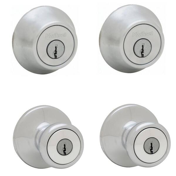Kwikset Tylo Satin Chrome Exterior Entry Door Knob and Single Cylinder Deadbolt Project Pack
