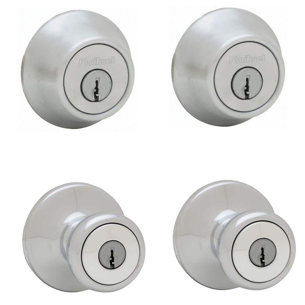 Kwikset Tylo Satin Chrome Exterior Entry Door Knob and Single Cylinder  Deadbolt Project Pack 92420-036 The Home Depot