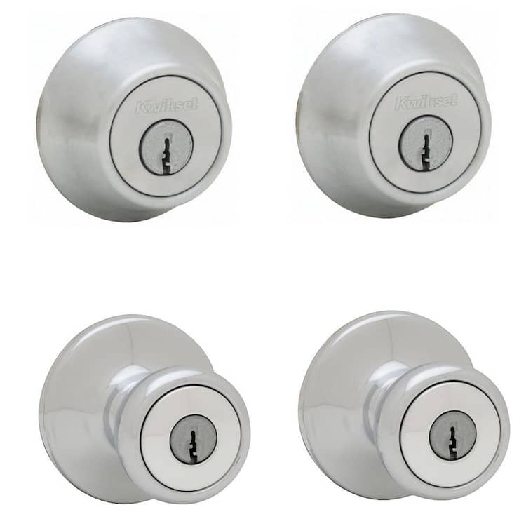 Kwikset Tylo Satin Chrome Exterior Entry Door Knob and Single Cylinder Deadbolt Project Pack