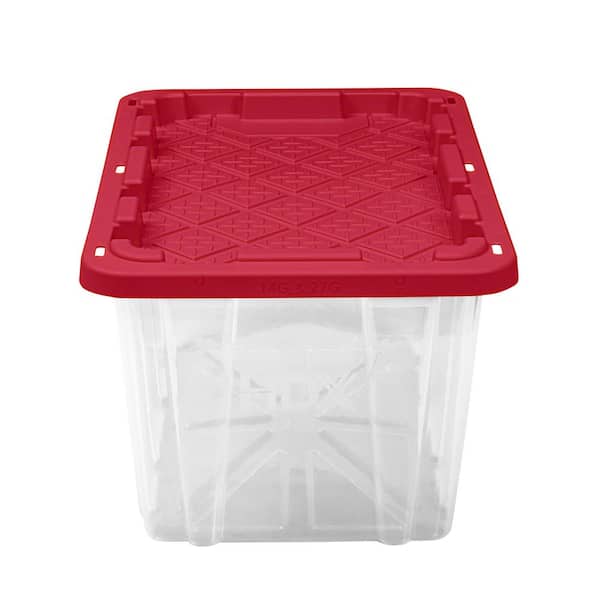 9 Gal. Tough Storage Tote in Clear with Red Lid