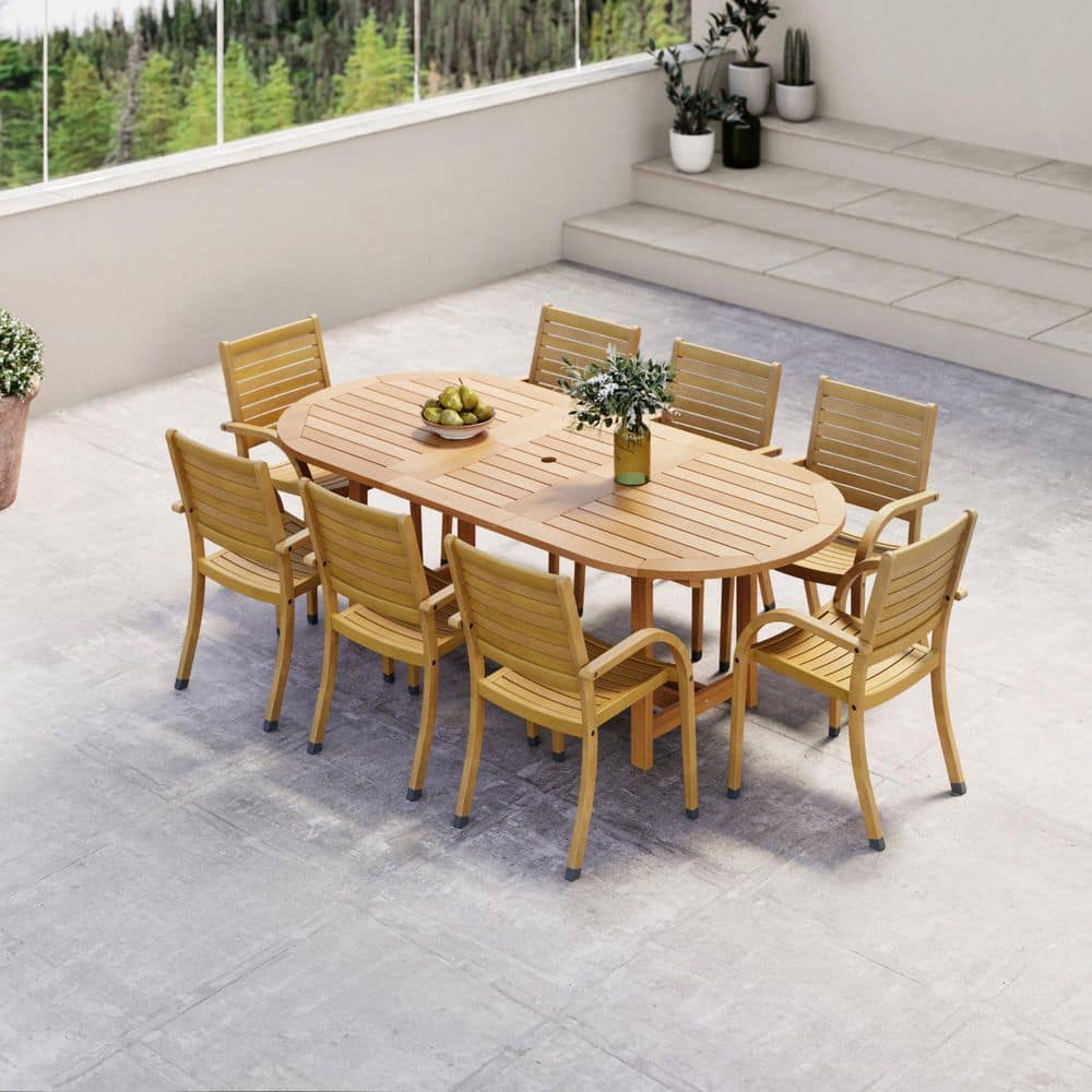 Amazonia Arizona 9-Piece Solid Wood 100% FSC Certified Extendable