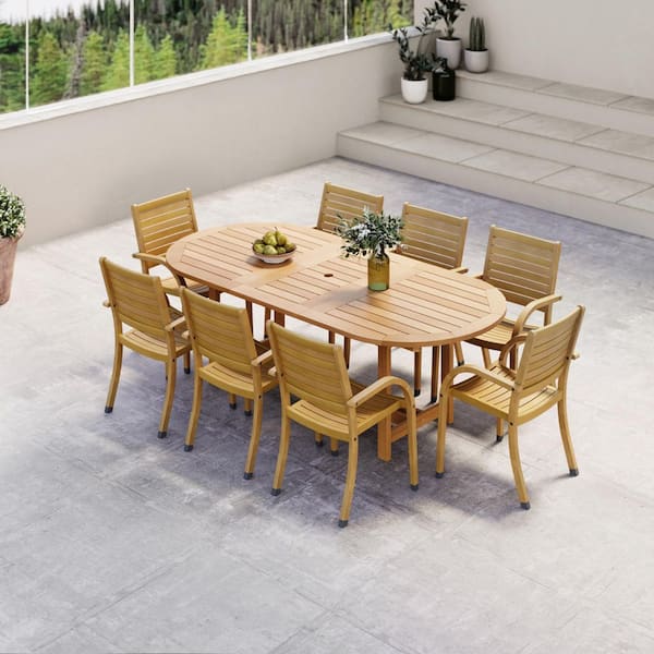 Arizona 9-Piece Solid Wood 100% FSC Certified Extendable Oval Patio Dining Set
