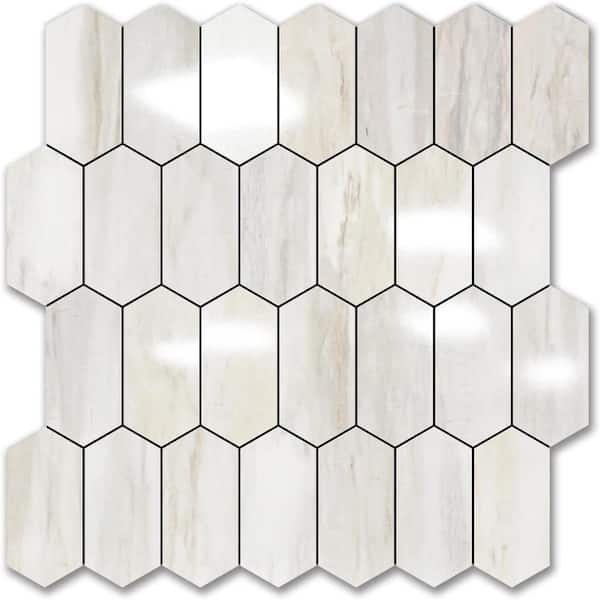 12.4 x 12 Inch Long Hexagon Peel and Stick Backsplash Tile - 10 Sheets for Kitchen and Bathroom