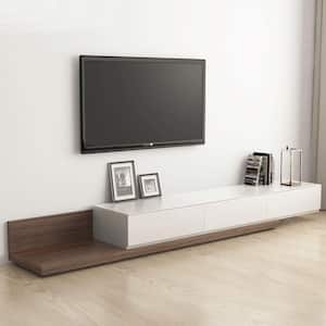 141.73 in. White Walnut Wood Modern Retractable TV Stand with 3 Storage Drawers Fits TV's up to 85 in.