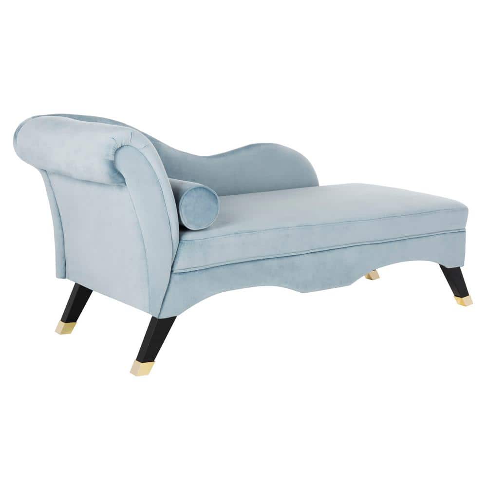 Slate Blue Velvet Art Deco Chaise Lounge with Gold Embellishments