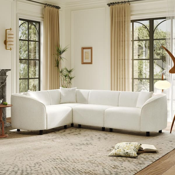 Calmere 104 in. Modern 4-Piece Boucle Fabric Upholstery L-Shape Sectional Sofa in Beige with Pillows