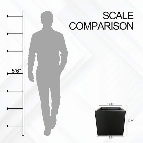 12" Square Charcoal Concrete Planter with Drainage Plug for Outdoor Indoor Garden