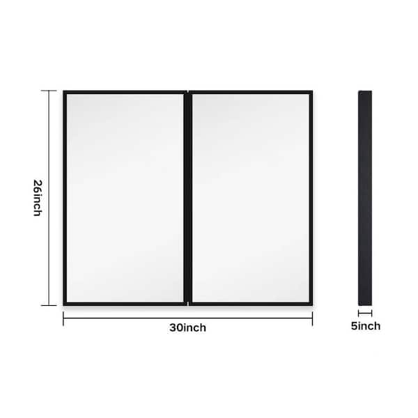 30 in. W x 26 in. H Rectangular Black Iron Framed Wall or Recessed Bathroom Medicine Cabinet with Mirror