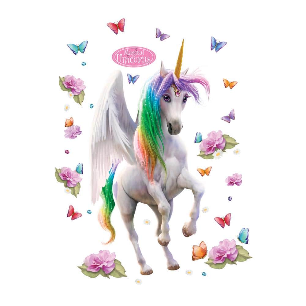 Magical Unicorn and Butterfly Wall Mural for Kids, Multicolor