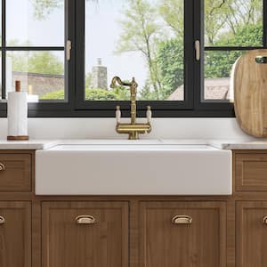 33 in. L x 22 in. W White Ceramic Rectangular Single Bowl Farmhouse Apron Kitchen Sink with Bottom Grid and Strainer