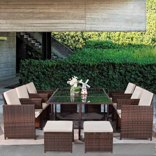 rattan dining table brown