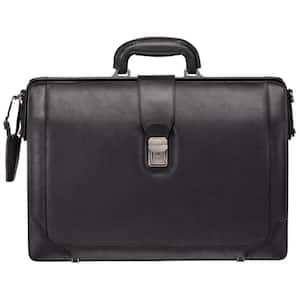 Milan Collection Black Leather Litigator Briefcase for 17.3 in. Laptop