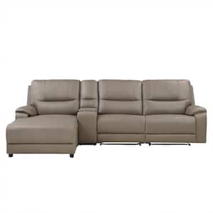 Boise 121 in. Straight Arm 4-piece Microfiber Modular Power Reclining Sectional Sofa in Taupe with Left Chaise