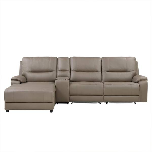 Unbranded Boise 121 in. Straight Arm 4-piece Microfiber Modular Power Reclining Sectional Sofa in Taupe with Left Chaise