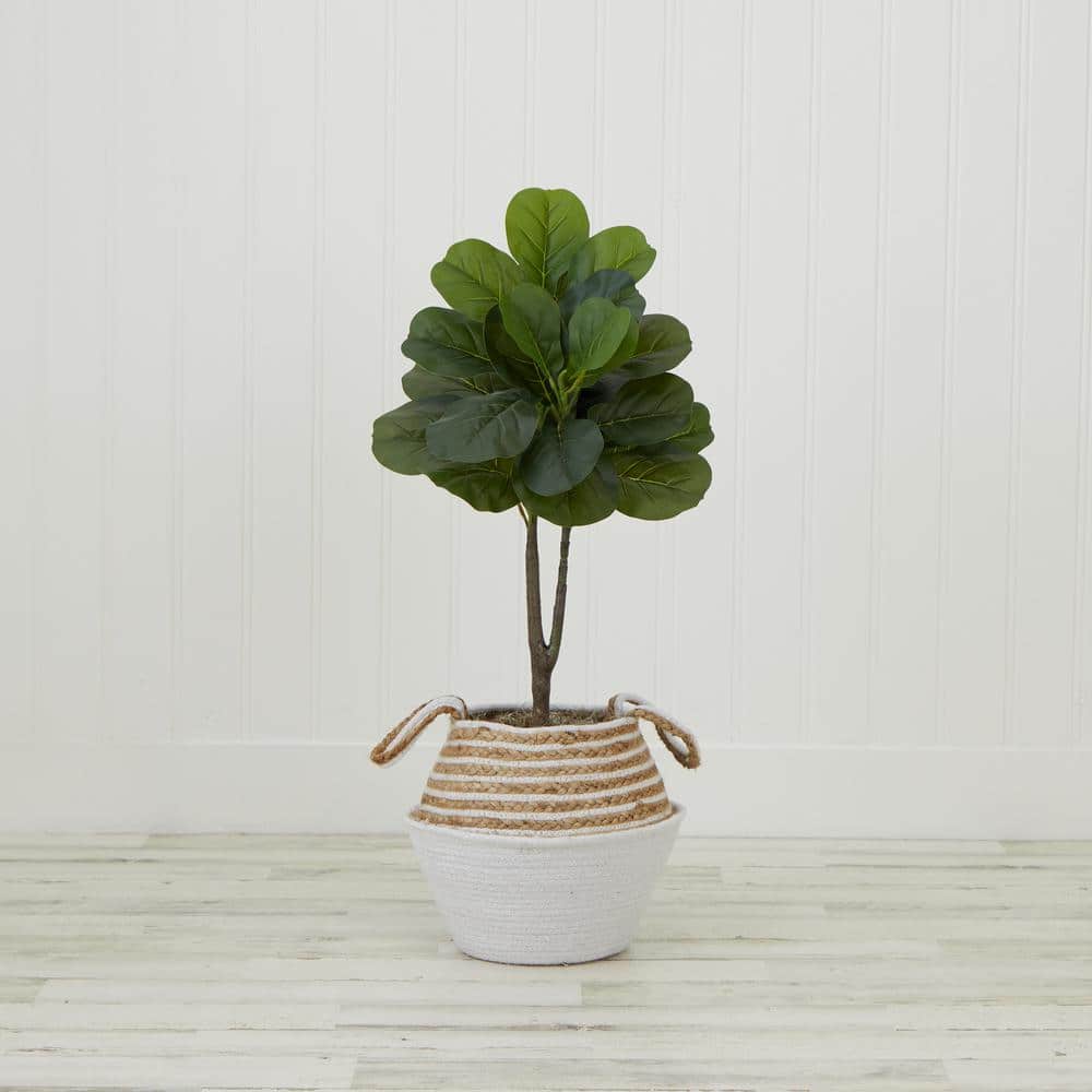 3 ft. Artificial Fiddle Leaf Fig Tree with Beige Cotton and Jute Basket
