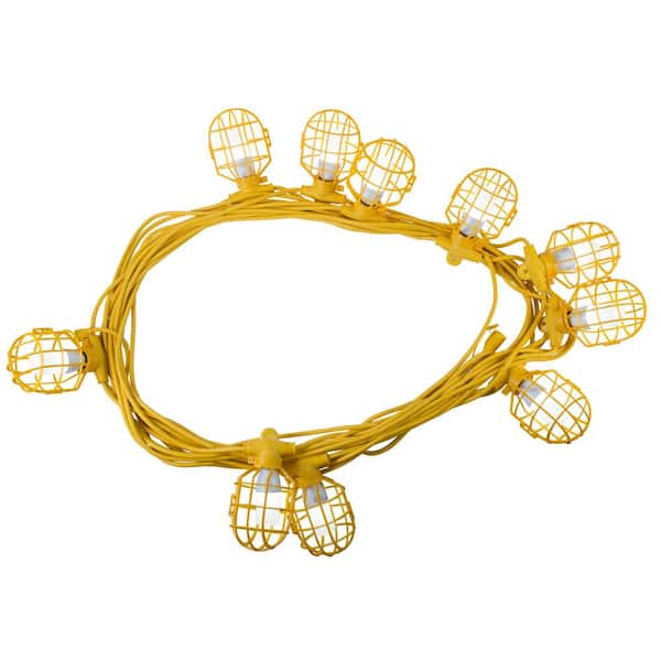 100 ft. 14/2 SJTW 10-Light Plastic Cage Temporary Light Stringer with 12W LED Stick Light included, 15A Male/Female Ends