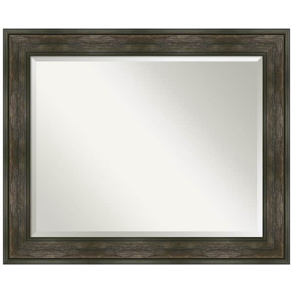 Amanti Art Rail Rustic Char 33.75 in. H x 27.75 in. W Framed Wall Mirror
