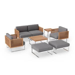 Monterey 6-Seater 7-Piece Stainless Steel Teak Outdoor Patio Conversation Set With Cast Slate Cushions