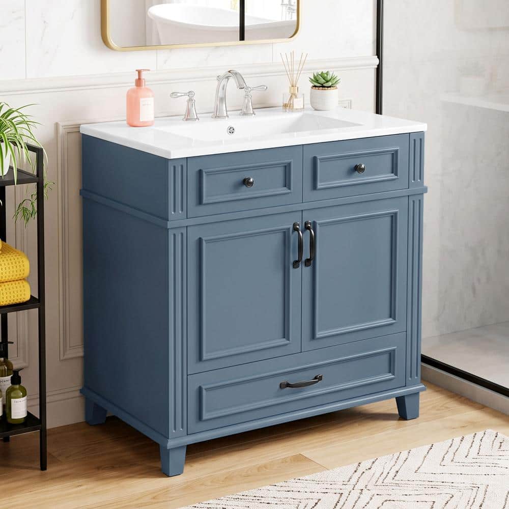 Cuschoice 30 in. Bathroom Vanity with Ceramic Sink, Retro Solid