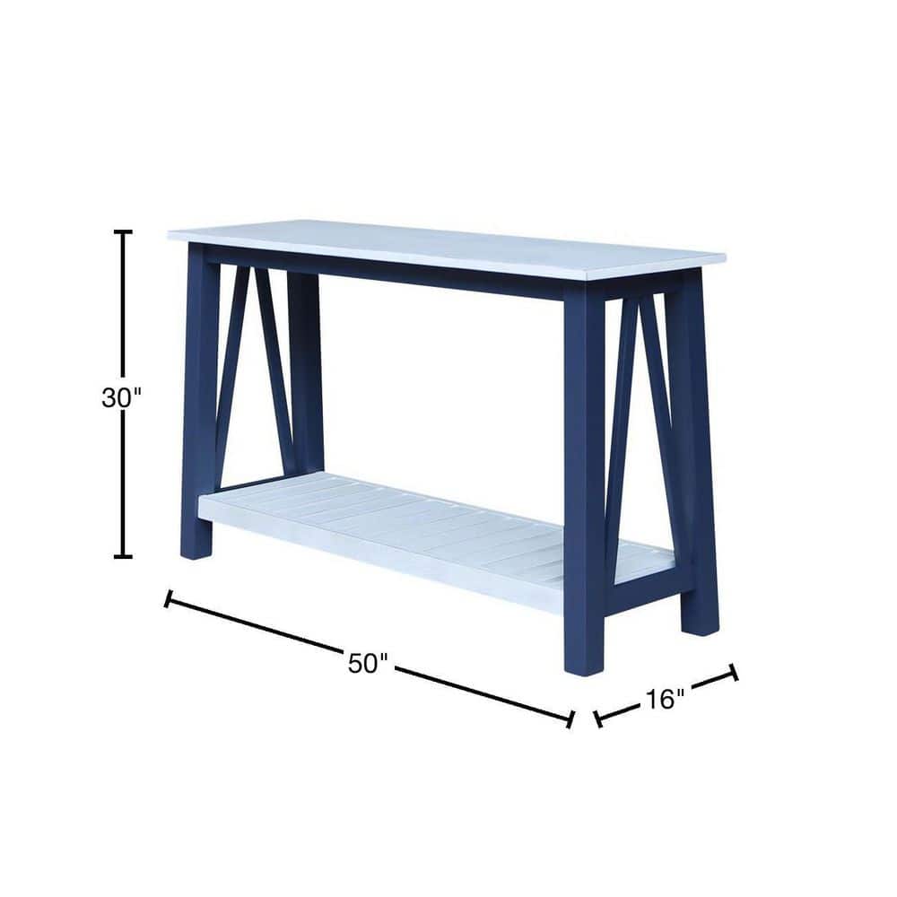 Surrey 65'' Blue & Antiqued Chalk Solid Parawood Console Table with Storage