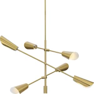 Cornett 44.12 in. 6-Light Brushed Gold Mid-Century Modern Chandelier for Dining Rooms, Great Rooms, Bedrooms
