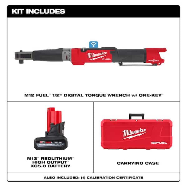 M12 FUEL ONE-KEY 12V Lithium-Ion Brushless Cordless 1/2 in. Digital Torque Wrench W/(1) 5.0Ah High Output Battery Pack