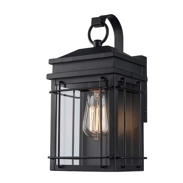 Broward 13 in. 1-Light Black Outdoor Hardwired Wall Lantern Sconce Light Fixture with Clear Glass
