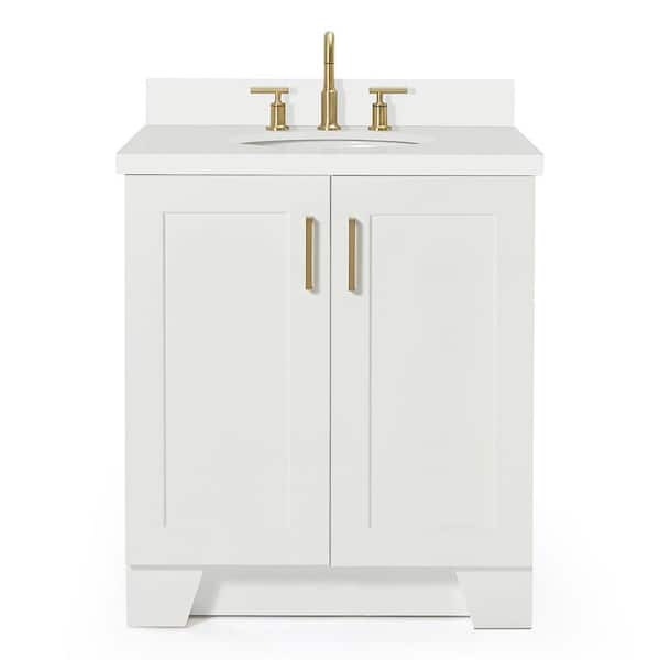 Taylor 30 in. Single Sink Freestanding Bathroom Vanity in White with Pure White Quartz Top