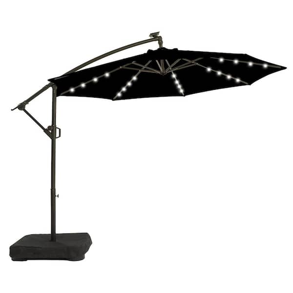 10 ft. Solar LED Patio Offset Umbrella Outdoor Cantilever Umbrella with Weighted Base Black