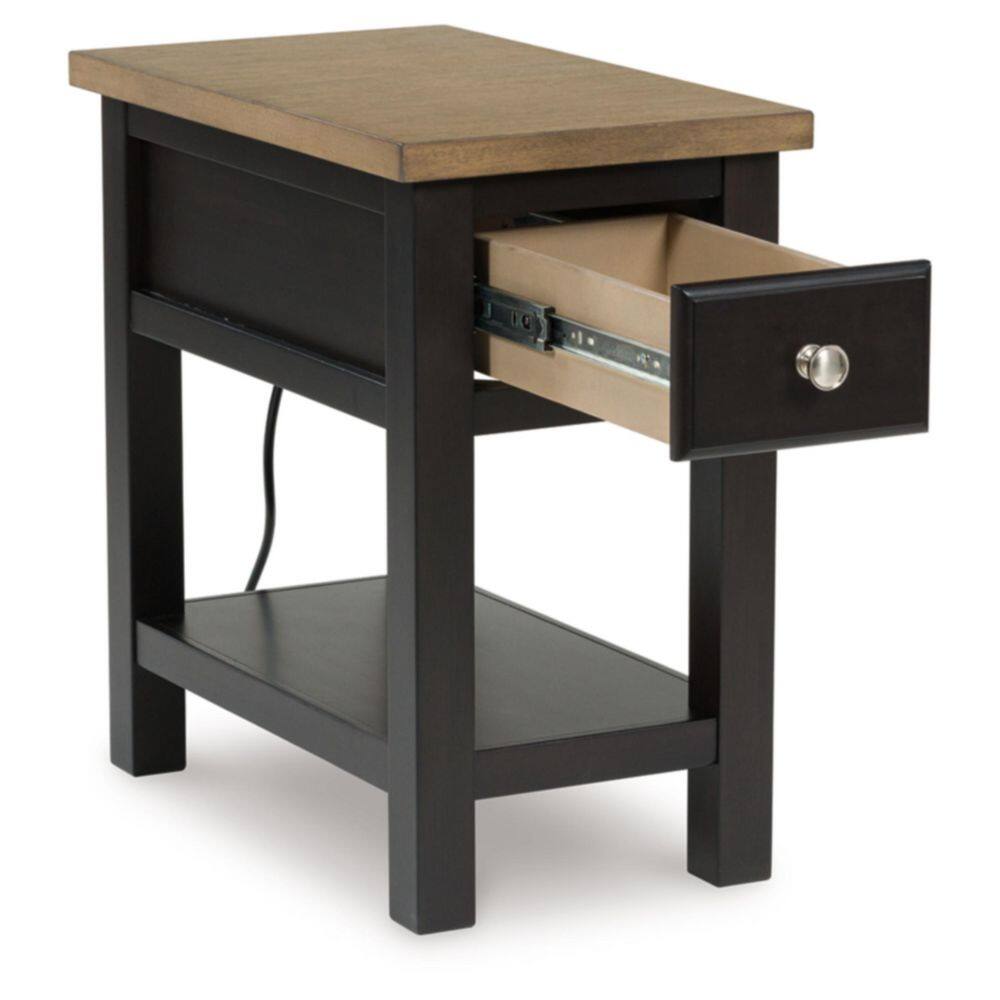 Brown Two-Tone Wood Rectangular End Table with Storage