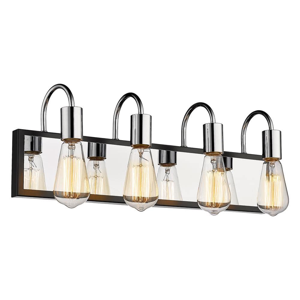 22.4 in. 4-Light Chrome and Black Bedroom Powder Room Hallway Vanity Light Wall Sconce-Light price history on PriceWatchPro