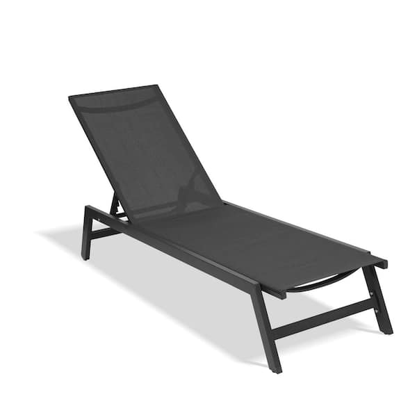 waelph Gray 5-Position Adjustable Metal Outdoor Chaise Lounge with Black Fabric Seat