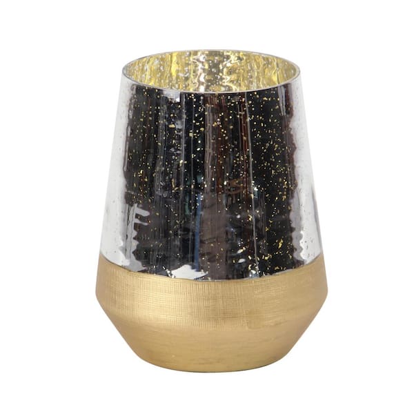 Litton Lane 9 in. H Gold Glass Decorative Candle Lantern with Faux Mercury Glass Finish