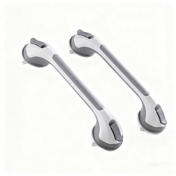 2 Pack 16.8 in. Gray Suction Grab Bar Heavy Duty Shower Handle Removable Bath Handrails for Seniors and Elderly