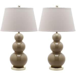 Pamela 27 in. Taupe Triple Gourd Ceramic Table Lamp with Off-White Shade (Set of 2)