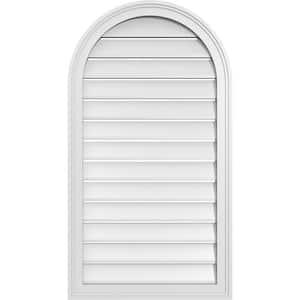 22 in. x 40 in. Round Top Surface Mount PVC Gable Vent: Functional with Brickmould Frame