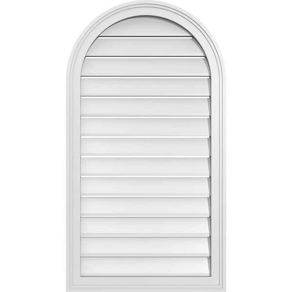 Ekena Millwork 22 in. x 40 in. Round Top Surface Mount PVC Gable Vent: Functional with Brickmould Frame