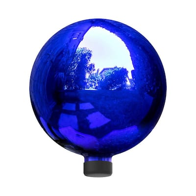 10 in. Dia Indoor/Outdoor Glass Gazing Globe Festive Yard Decor, Blue
