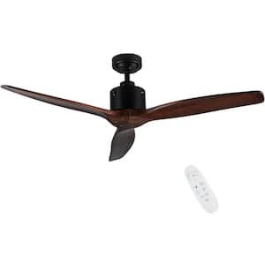 52 in. Indoor Black Remote Flush Low Profile Ceiling Fan in Antique Brown with Solid Wood Blade (without Light)